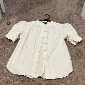 DKNY White Button Down Shirt with Puff Sleeves